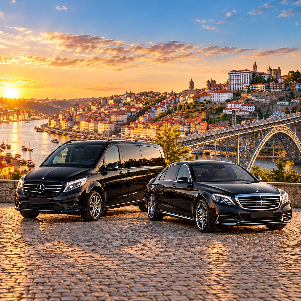 Mercedes Vito e automóvel de luxo no Porto